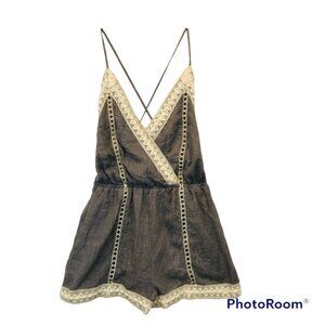 PAVLUX Lingerie Short Romper Womens M Feminine Fairy BoHo Lace Trim Lined Sexy